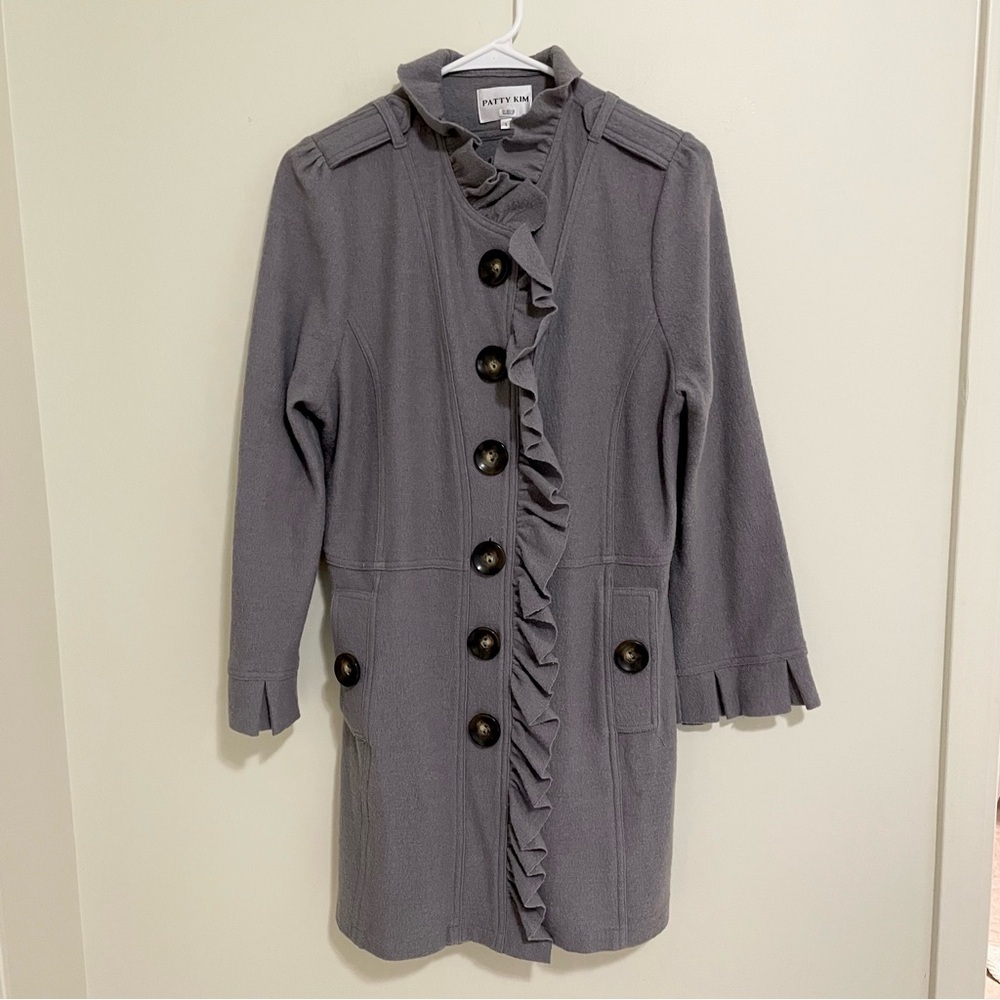 PATTY KIM Gray Ruffle Trim Coat - Picture 6 of 13